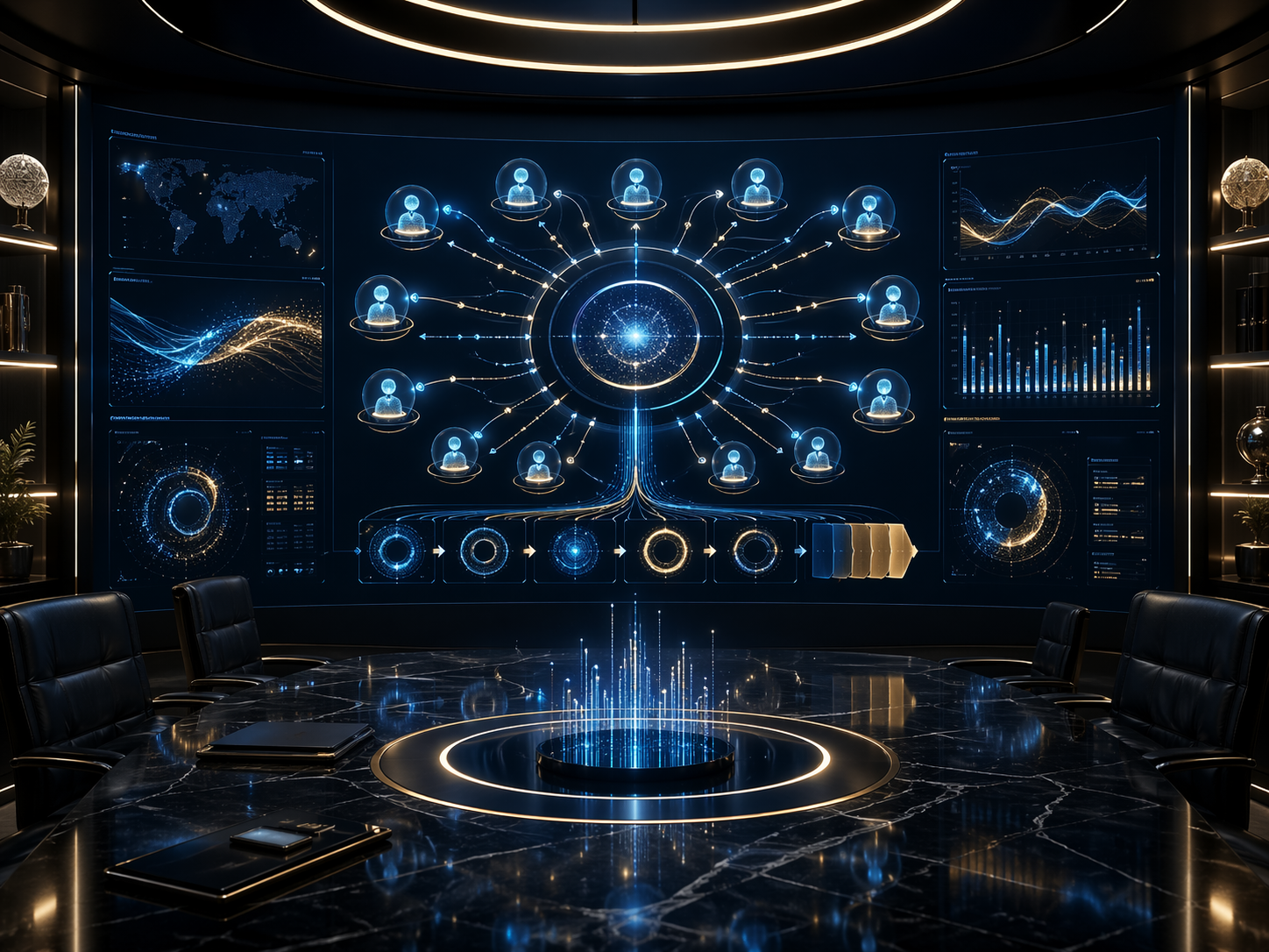 Continuous improvement — portfolio company agents monitored through an executive dashboard with feedback loops and value capture metrics